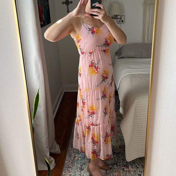 J. Crew Mercantile Pink Floral Tiered Sleeveless Maxi Dress Size 4 - Picture 2 of 6